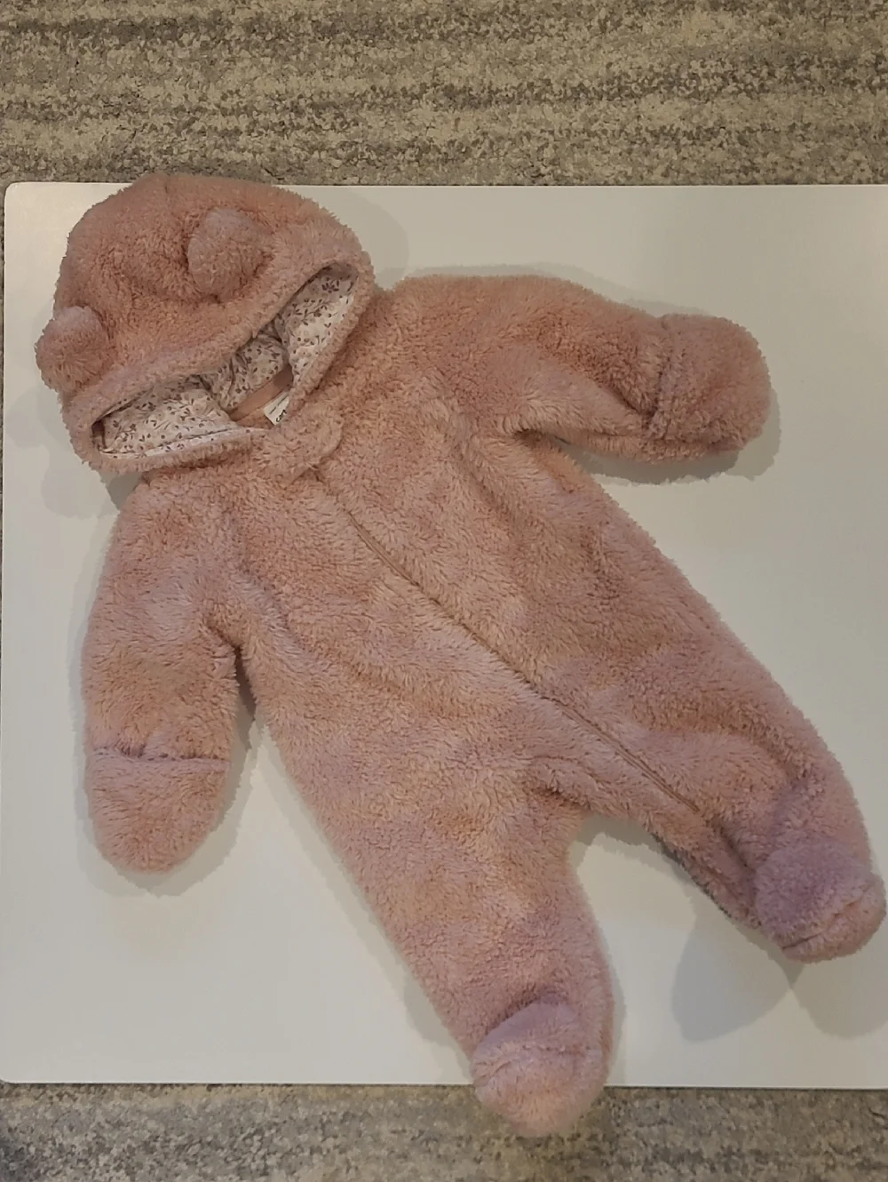 Carter's Plush Pink Bear Hooded Footie One-Piece Pram 3 Months